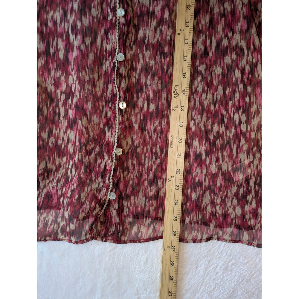 Converse One Star Women Medium Burgundy Abstract Ikat Sheer Chiffon Blouse Top - Picture 5 of 8